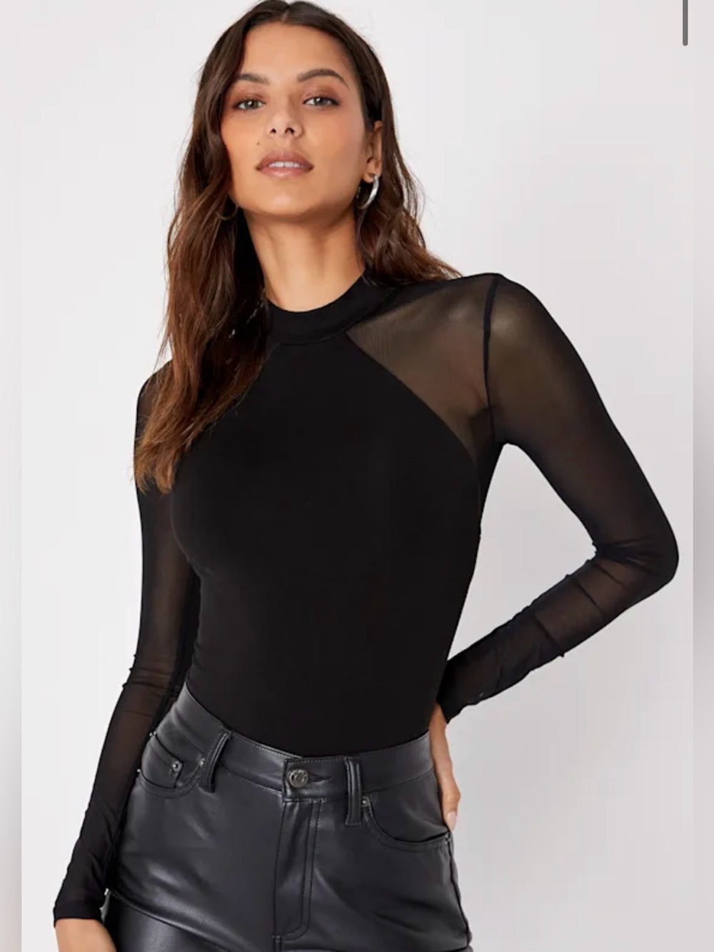 Lulus Black Mesh Long-Sleeve Mock Neck Top